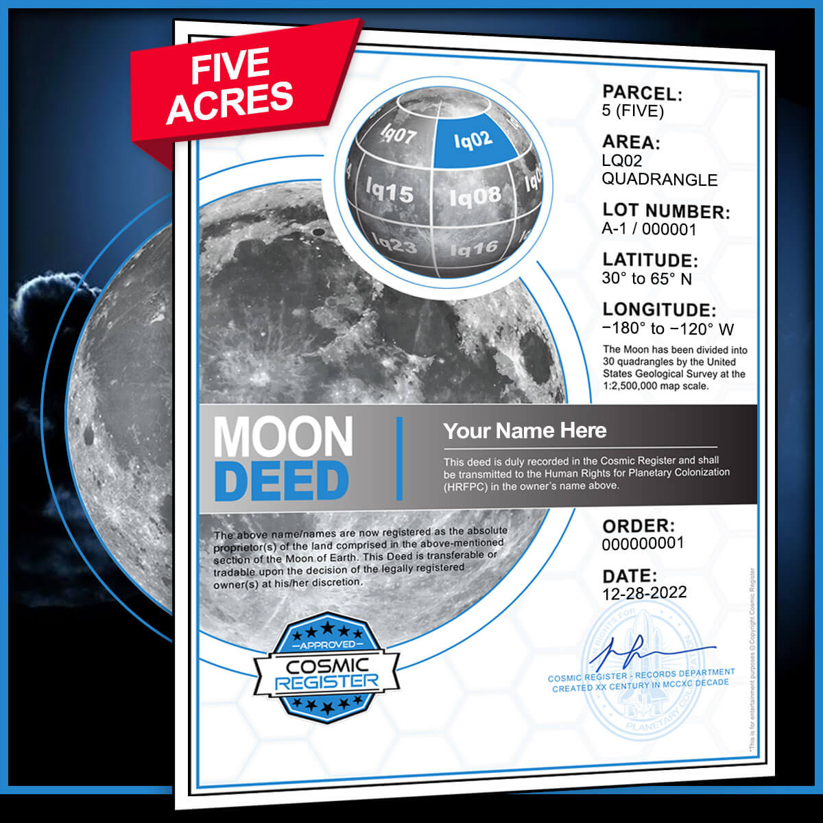Lunar Land Deed Documents